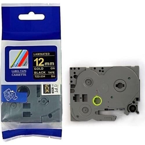 12mm Tz 334 Tze334 Gold on Black Laminated Compatible P touch 12mm*8m tze 334 Label Tape Cartridge