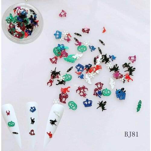 1Jar Metal Non-adhesive Sticker Colorful Mixed Designs Mix Halloween Designs in Jar BJ81