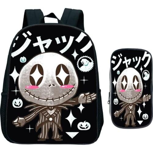 New Children Kawaii Cartoon Jack Kindergarten School Bag 2pcs-Set with Pencil Bag Child Funny Ghostbusters Bookbag Kids Backpack