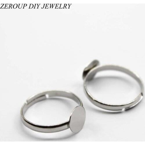 20pcs 8mm Silver Color Plated Ring Setting Round Glass Cabochon Base Adjustable Cameo Blanks Supplies for Jewelry J-002