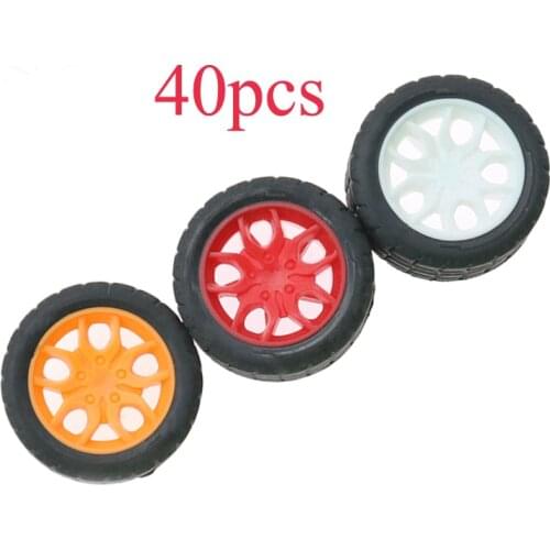 40PCS Toys Car Micro Wheels Rubber Tires Dia 30mm Small Wheel Durable Mini Tyre with Red/Yellow/White Plastic Hub for 2mm Axle