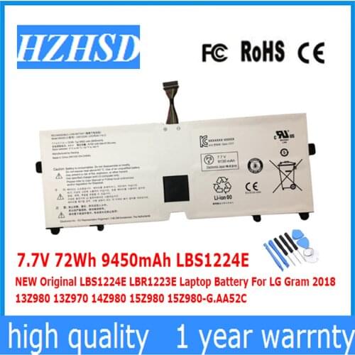 7.7V 72Wh 9450mAh LBS1224E NEW Original LBR1223E Laptop Battery For LG Gram 2018 13Z980 13Z970 14Z980 15Z980 15Z980-G AA52C