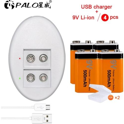 Palo 9V lithium battery rechargeable 9V li-ion battery 6f22+usb 9V battery charger for 9V nimh li-ion rechargeable battery
