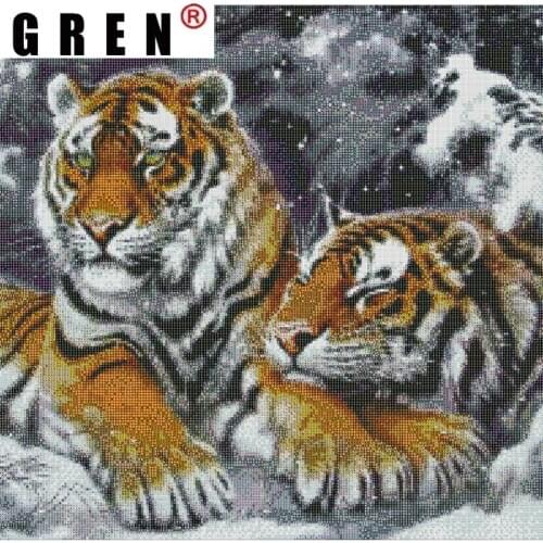 GREN 5G DIY Diamond Painting Animals With Square Rhinestones Diamond Embroidery Tiger Winter Cross Stitch Mosaic Home Decoration