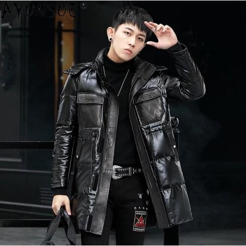 AYUNSUE 2020 Genuine Cowhide Leather Jacket Men Down Jackets Thick Windbreaker Winter Coat Motorcycle Parka Hommes Veste LXR1017