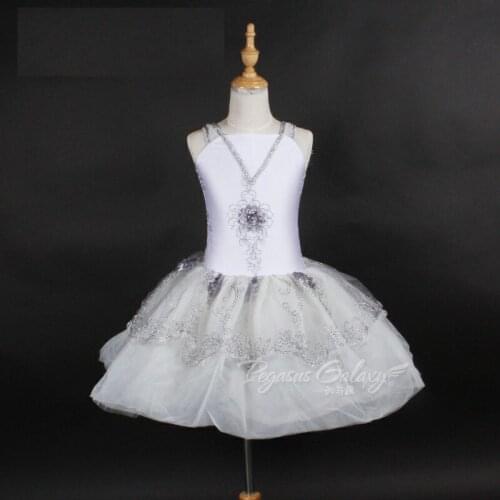 Adults Balet Clothes Stage Performance Ballerina Dress White 3D Printing Gymnastics Leotard For Girls Sequin Ballet Dance Dress