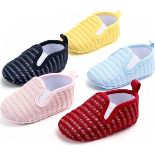 New Baby Shoes Boy Girls Newborn First Walkers Breathable Mesh Striped Shoes Enfant Moccasins Soft Sole Toddler Shoes Girl Boy