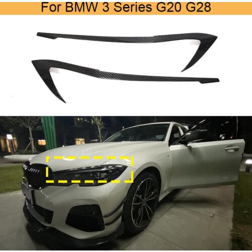 Car Front Headlight Eyebrows for BMW 3 Series G20 G21 2017 - 2020 Pure Carbon Front Lamp Eyelid Trim Sticker Dry Carbon Fiber