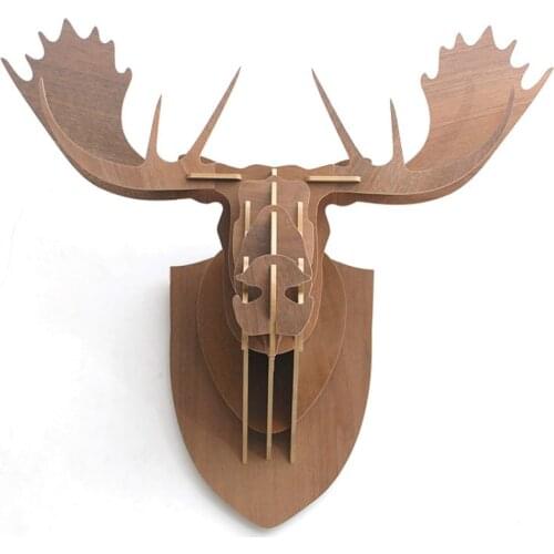 3D Puzzle Wooden DIY Creative Moose Head Wall-mounted Wood Gift Craft Home Decoration Murals Nordic Moose Home Decoration