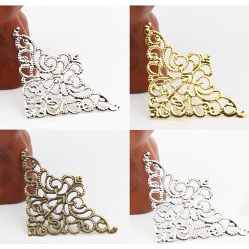 40pcs Gold/Copper/Silver Color Filigree Hollow Connectors Crafts Scrapbook Accessories Photo Frame Edging Decoration DIY Pendant