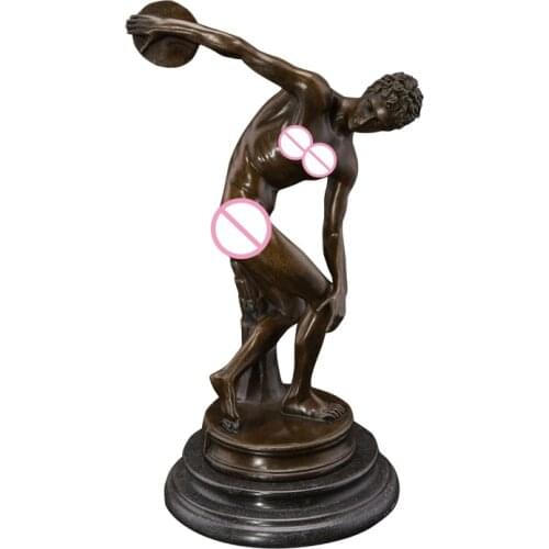 Ivorique DS-392 Classical Statue Discobolos Bronze by Greek Artist Myron Replica Famous Discus Throw Sculpture Figurine