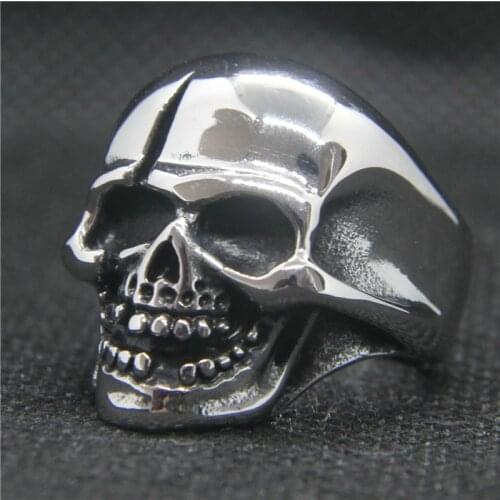 Drop Ship 7-13 Cool Knife Wound Skull Ring 316L Stainless Steel Band Mens Biker Skull Ring