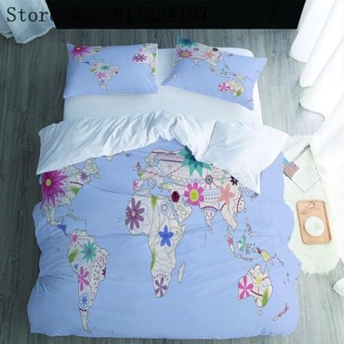 Flower Map Printing Duvet Cover Set Comforter 3PCS Bedding Set Boys Girls Bedspreads Blue Quilt Cover Home Textile Bedclothes