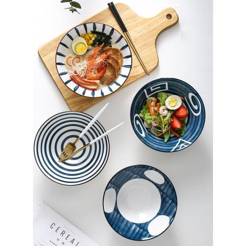 Creative 8 inch Japanese Style Ramen Noodle Bowl Large Ceramic Fruit Salad Soup Pasta Bowl Porcelain Kitchen Microwave Tableware