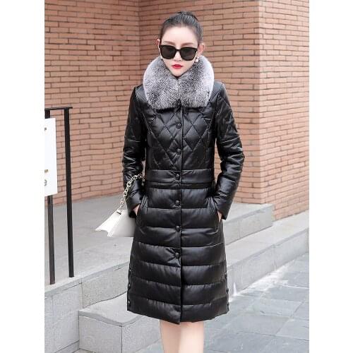 Leather Genuine Jacket Fox Fur Collar Long Down Jackets Winter Jacket Women Real Sheepskin Coat Chaqueta Mujer