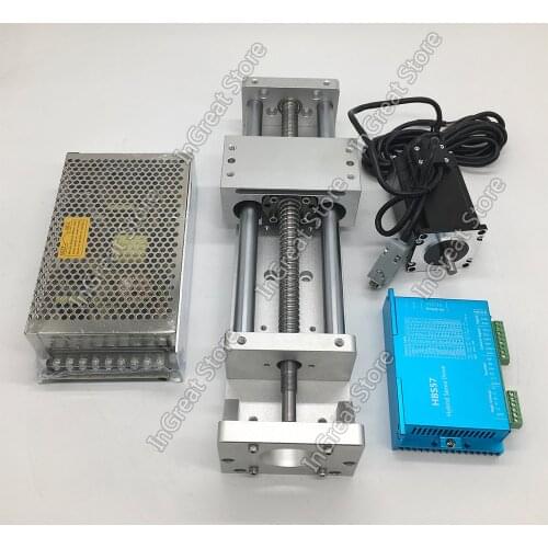200MM Linear Module Sliding Table Stage Ballscrew Guide Platform & Nema23 Closed Loop Stepper Motor Driver Power Supply Kit