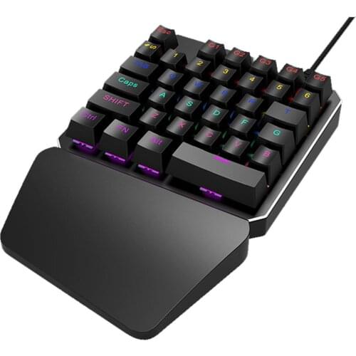 HXSJ J100 Mechanical Keyboard 35 Keys Single Hand USB Wired Backlit Gaming One-Handed Metal Panel RGB Blue Switch Keyboard