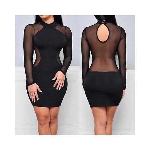 Thefound Fashion Women Bandage Bodycon Long Sleeve Sexy Party Mini Dress O-Neck Pullover Skinny