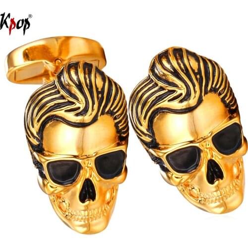 Kpop Skeleton Glasses Cufflinks Punk Rock Statement Jewelry High Quality Enamel Yellow Gold Cuff Links for Men C2023