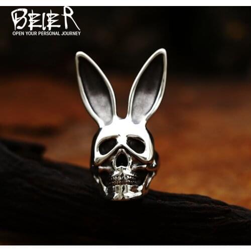 Beier Retro Mens Ring Fashion Metal Rabbit Skeleton Gothic ring Simple Style Men/Women Accessories Party Jewelry BR8-758
