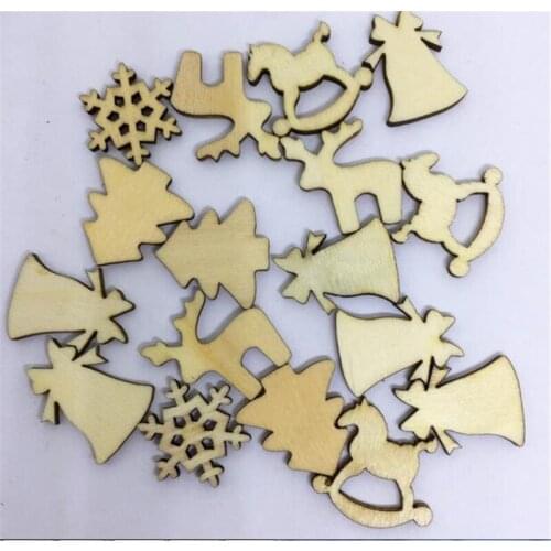 New 100sets 100pcs Natural wooden DIY Christmas tree Hanging Ornaments Pendant Gifts Tree Snow Flakes Table Bottle DTY