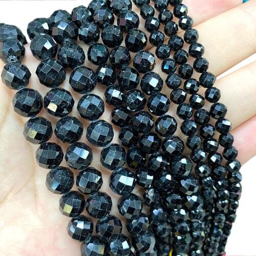 Wholesale AAA 100% Natural Black Tourmaline Faceted Round Stone Beads For Jewelry Making DIY Bracelet Necklace 6/8/10MM