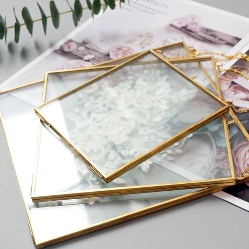 Brass Glass Photo Frame Metal Home Wedding Decoration Accessories Specimen Folder Picture Folder Feather Specimen Display Rack