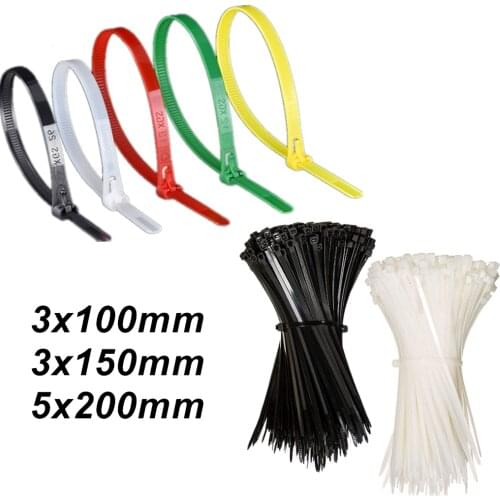Plastic Nylon Cable Tie 100 PCS Black White 100/150/200mm Self-locking Cable Tie Fixing Loop Office Organization Supplies