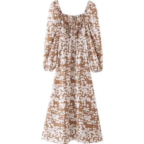 New Summer Printed Dress Women Puff Long Sleeves Elegant Casual Chic Lady Maxi Dress Woman Robe Femme