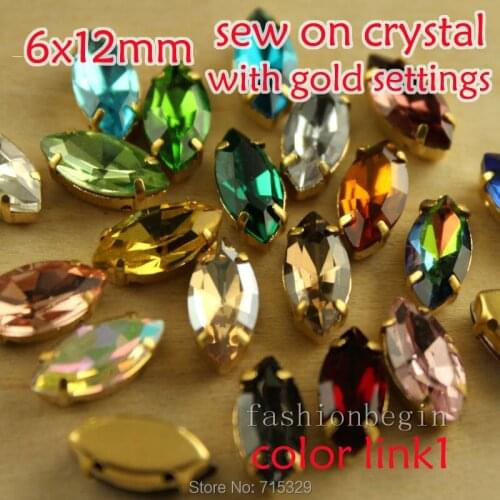 Sew on 24pcs 6x12mm navette crystal rhinestones in golden claw settings stones DIY clothes wedding