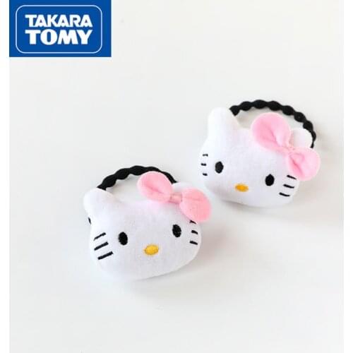 TAKARA TOMY Cute Cartoon Hello Kitty Hair Tie Bowknot Plush K Rope Girl Heart Hair Accessories Simple Childrens Headdress