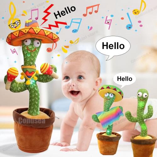Dancing Cactus 120 Song Speaker Talking USB Charging Voice Repeat plush Cactu Dancer toy talk Plushie Stuffed toys for Baby Girl