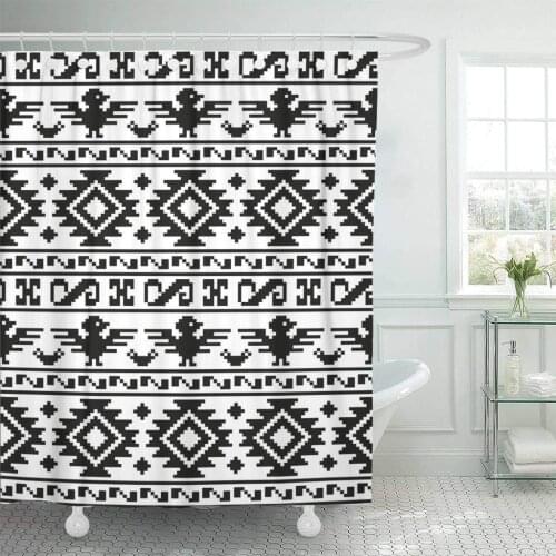 Shower Curtain with Hooks Blue Southwest Pixel Aztecs Colorful Abstract Africa African American Black Border Decorative Bathroom