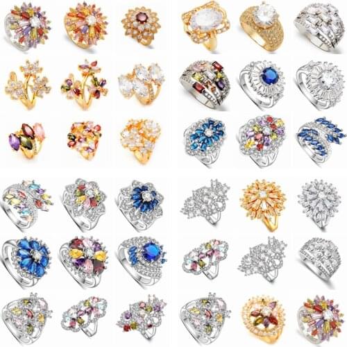 High Quality Rings for Women Party Gift Luxury Jewelry Copper Plated Gold Color Cubic Zirconia Ring Bague Femme Anillos Mujer