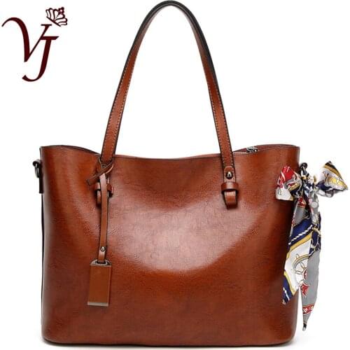 Famous Fashion Oil Wax Leather Women big tote Bags with scarve bowknot Lady luxury Shoulder handbags female sexy messenger bags
