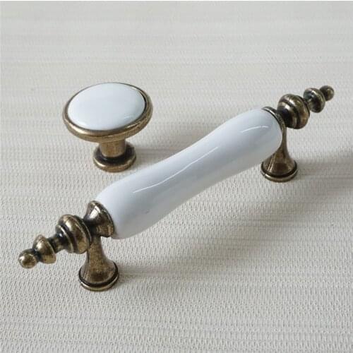 3" Vintage Dresser Handles Pulls Knob Antique Bronze White Ceramic Drawer Handles Pulls Kitchen Cabinet Pulls Door Handles