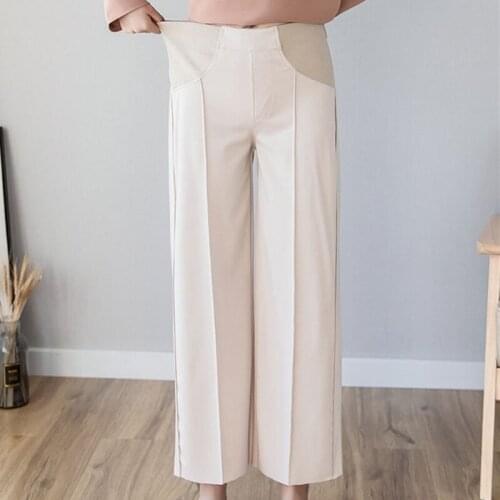 9/10 Length Thin Wide Leg Maternity Pants Elastic Waist Belly Trousers Clothes for Pregnant Women OL Formal Work Pregnancy