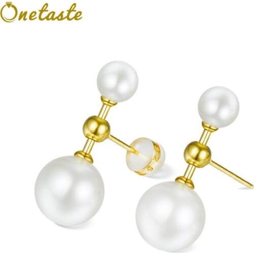 925 Sterling Silver Gold Plated Shell Pearl Stud Earrings For Women French Style Fashion Minimalism Geometric Earring Female