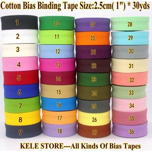 Free shipping-100% Cotton Bias bindnig tape,size: 25mm, width:1",2.5cm,30yds various color,DIY garment accessories wholesales