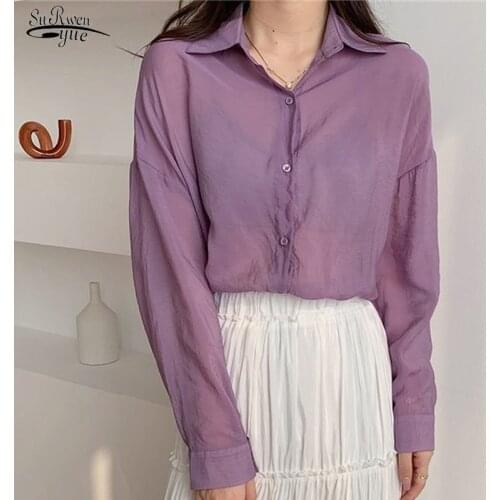 Blusas Loose Sun-Proof Shirt Simple Long Sleeve Female Tops 2021 Summer New Korean Style Thin Blouse All-match Clothing 10006