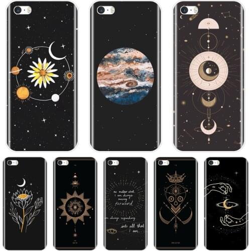 Black Star Space Art Flower Sun Moon Phone Case For iPhone 4 4S 5 5C 5S SE Soft Silicone Back Cover For iPhone 4 5 S