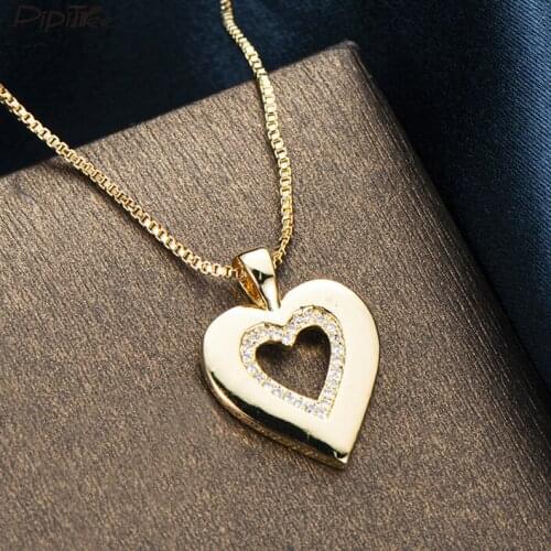 Pipitree Elegant CZ Heart Necklace for Women Ladies Lovers Valentines Day Copper Cubic Zirconia Wedding Necklace Jewelry Gift