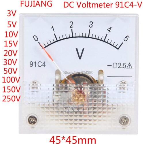 DC 0-50V 5V 10V 15V 20V 30V 100V 150V 250V DC 0-100V Analog Panel Voltage Gauge Volt Meter 91C4 2.5% Error Margin