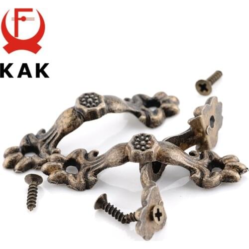 KAK 10pcs Box Handle 43*10MM Zinc Alloy Knobs Arch Tracery Bronze Tone For Drawer Wooden Jewelry Box Furniture Pull Hardware