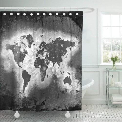 Earth The World Map Black and White Tones Shower Curtain Waterproof Polyester Fabric 60 x 72 Inches Set with Hooks