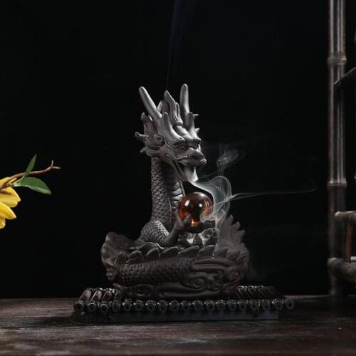 Ceramic Backflow Ball Dragon Incense Burner Cones Stick Holder Home Ornament Dragon Burner Censer With Lucky Crystal Ball