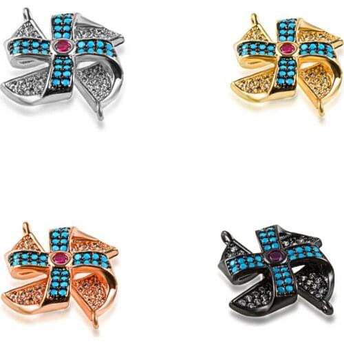 Exquisite Workmanship Colorful Zircon Inlaid Windmill Jewelry Accessories Handicraft Necklace Connector