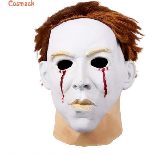 Cosmask Halloween Bloody Myers Mask Cosplay Mask Halloween Horror Mask Adult Latex Full Face Covered Helmet Halloween Party