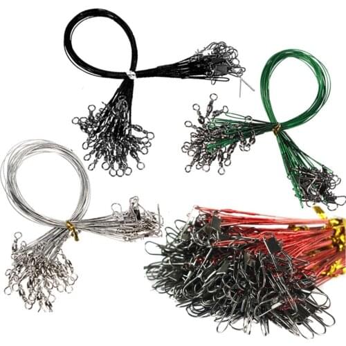 60 Pcs/lot Fishing Line Steel Wire Leader With Swivel Fishing Accessory Black Sliver Green Red Fishing Wire 15cm 20cm 25cm