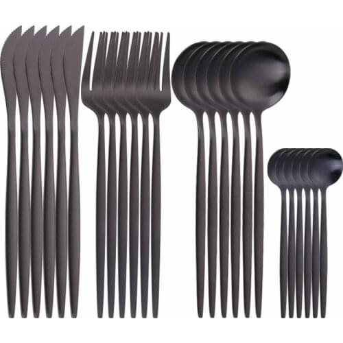 24Pcs Stainless Steel Matte Black Cutlery Tableware Set Dinnerware Wedding Party Flatware Set Forks Knives Spoons Set Silverware